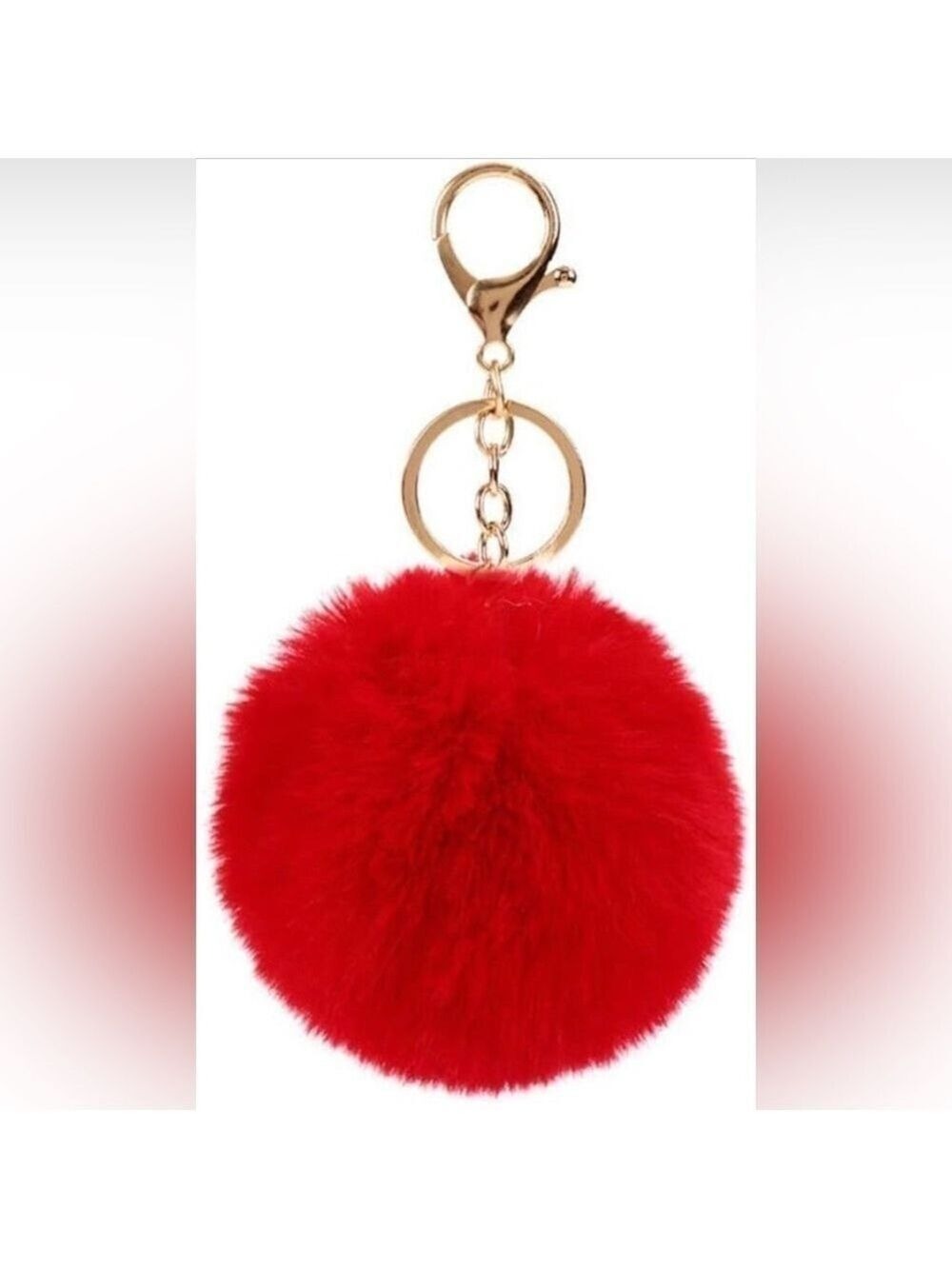 Red Faux Fur Pom Pom Keychain Bag Charm